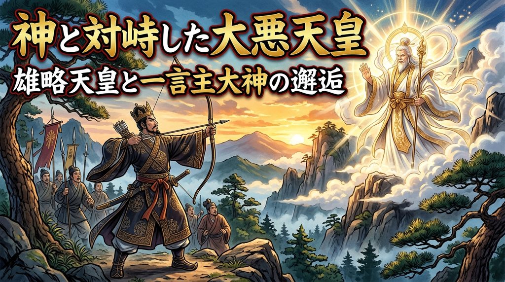 「神と対峙した大悪天皇」のイメージ(AI生成イラスト)
